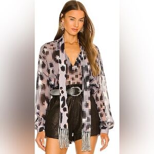 NWT  LE SUBERBE Tie Front Blouse in Pixel Leo